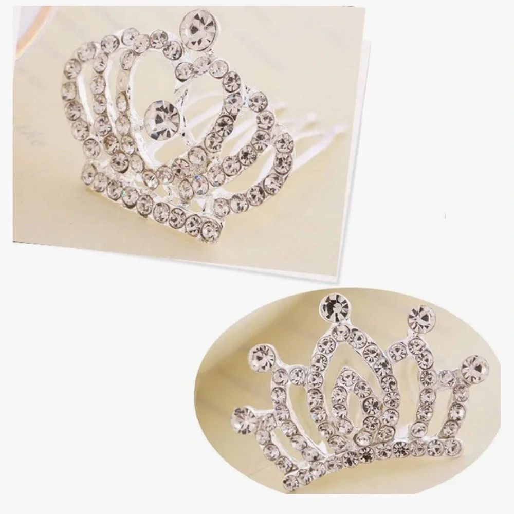 Girls Princess Crown Rhinestone Tiara Hair 2 piece Comb Crystals NEW 3 for $20